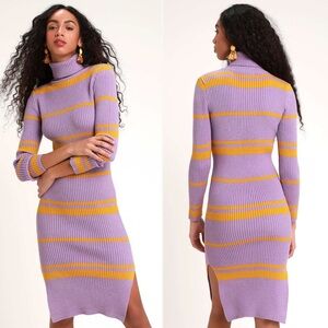 NWT | Moon River | Julissa Lavender Striped Turtleneck Sweater Dress | Sz L
